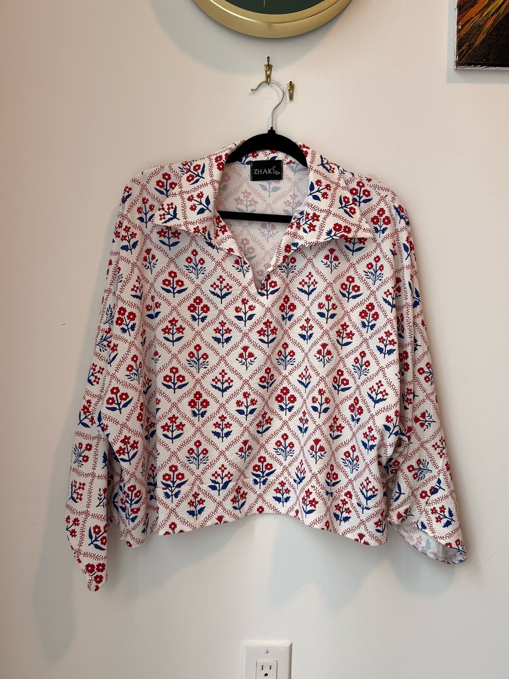 Red & Blue Floral Print Women's Top